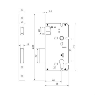 Closed Body Mortise Lock with Dead Bolt & Latch Bolt | Ozone