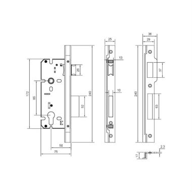 Mortise Lock Body with Latch Bolt & Dead Bolt for Wooden Double Doors | Ozone