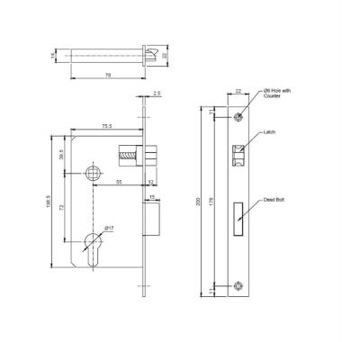 Fire Rated Mortise Lock Body with Deadbolt & Latch bolt | Ozone