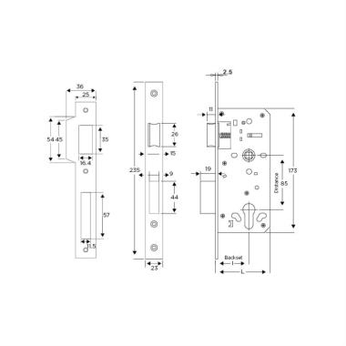 Mortise Lock Body with Strike Plate Compatible to OIL-R & OIL-S | Ozone