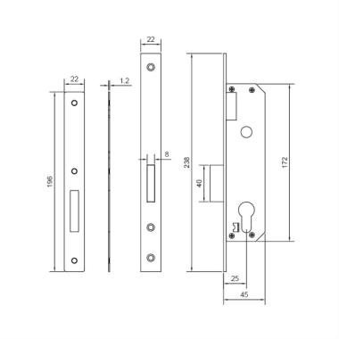 Narrow Style Lock Body for Aluminium Doors with Dead Bolt | Ozone